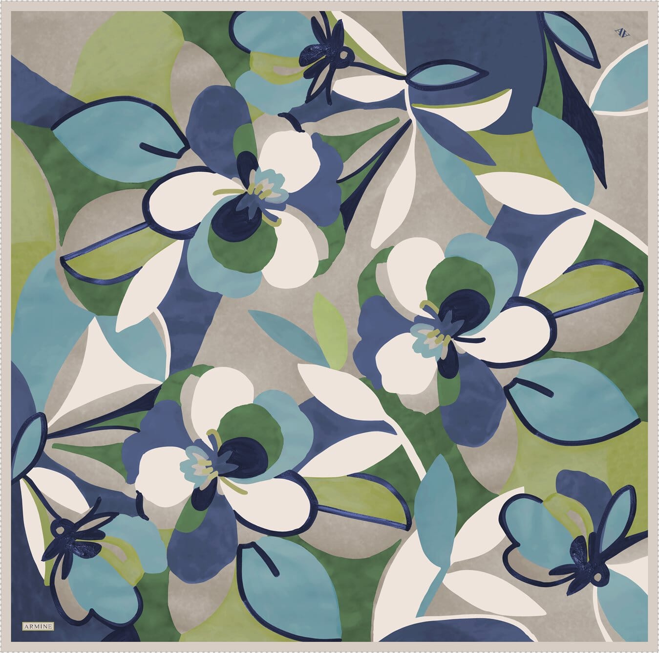 Armine Azure Floral Silk Scarf 