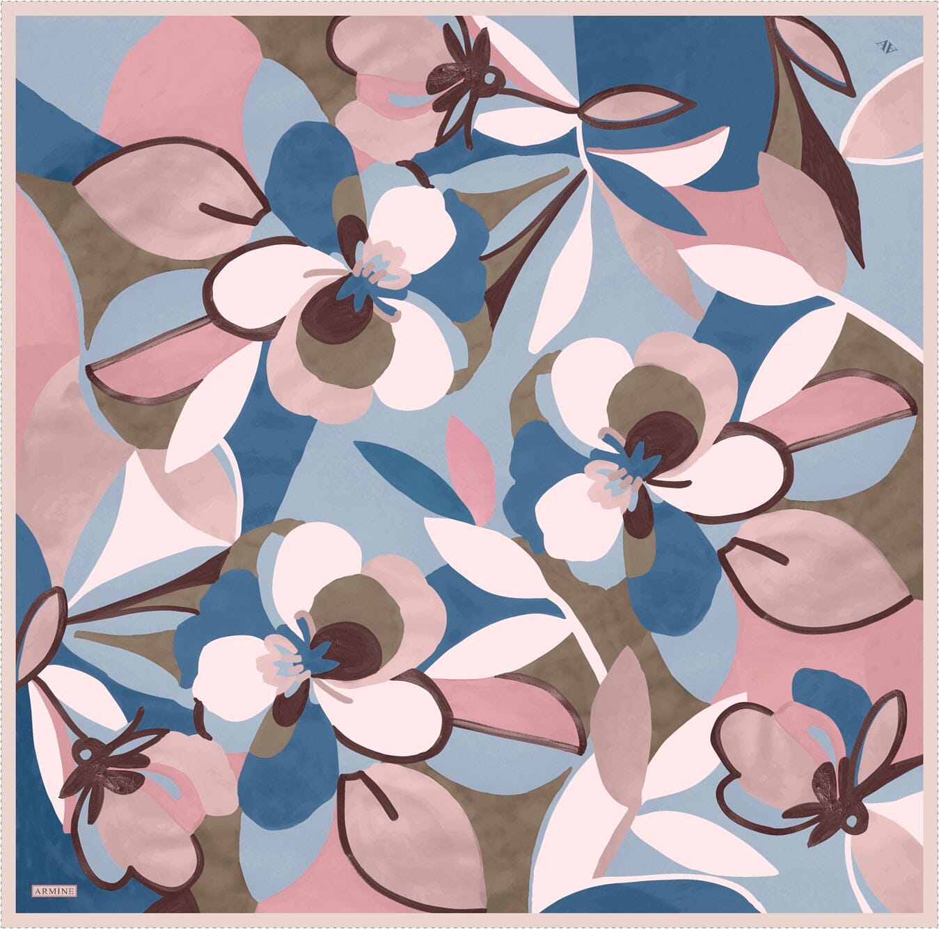 Armine Azure Floral Silk Scarf 