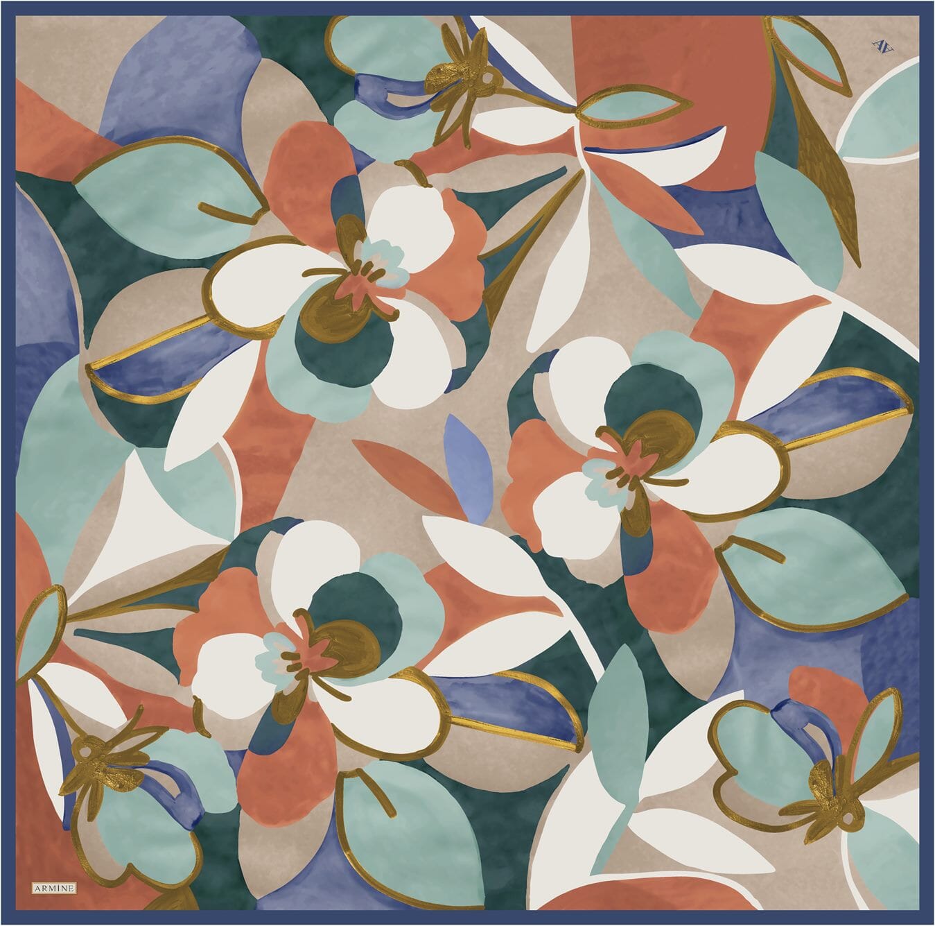 Armine Azure Floral Silk Scarf 